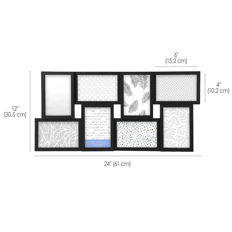 Melannco 24 x 12 Inch 8 Opening Photo Collage Frame, Displays Four 4x6 and Four 6x4 Inch Photos, Black - Image 2